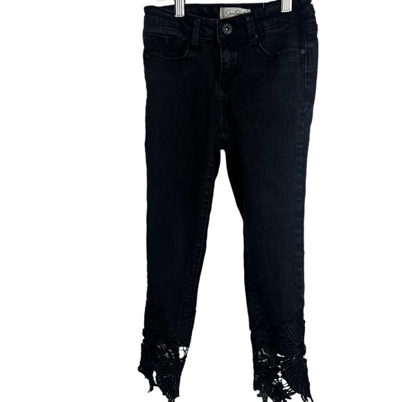 Jessica Simpson Collection | Black Noir Floral Lace Skinny Jeans Girls | Size 8 - Picture 2 of 9